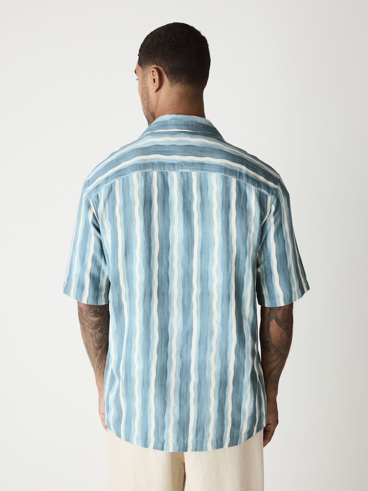 Blue Watercolour Stripe Short Sleeve Shirt - Image 2 of 7