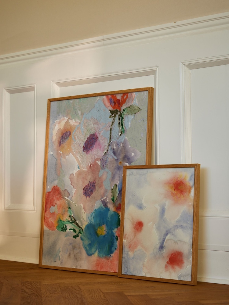 Paper Collective Grey Orange Blue Pink Three Flowers - Image 1 of 2