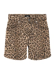 VERO MODA Brown Leopard Print Denim Shorts - Image 1 of 1
