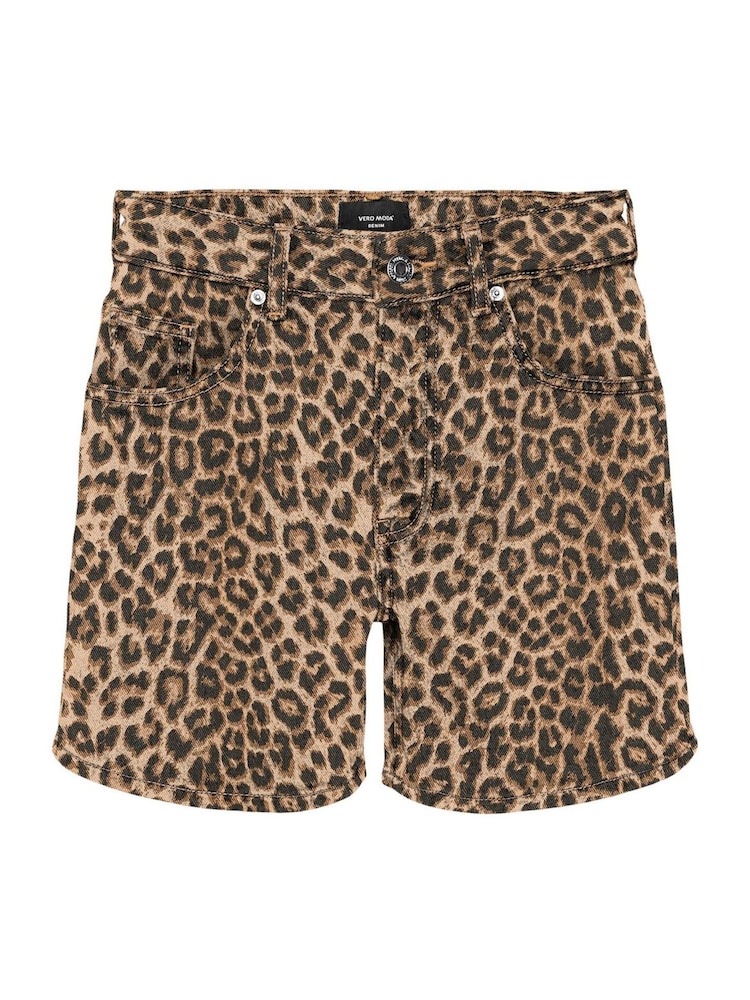 VERO MODA Brown Leopard Print Denim Shorts - Image 1 of 1