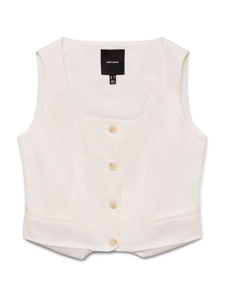 VERO MODA White Button Down Square Neck Waistcoat - Image 5 of 5 VERO MODA White Button Down Square Neck Waistcoat - Image 5 of 5