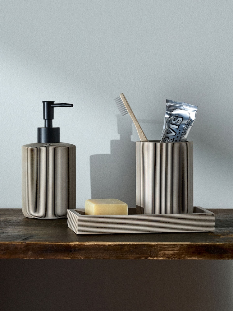 The Set 3 Piece Beige Toothbrush Tidy and Tray Set - Image 1 of 4