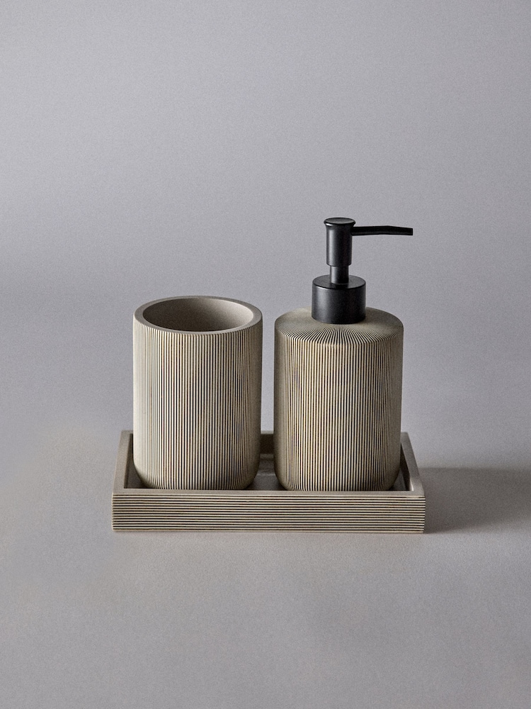 The Set 3 Piece Beige Toothbrush Tidy and Tray Set - Image 2 of 4