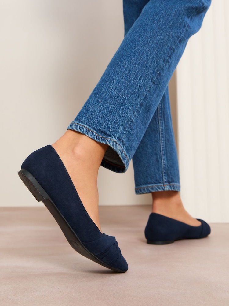 Friends Like These Navy Twist Detail Round Toe Flat Ballerina Pump Shoes - Image 4 of 4