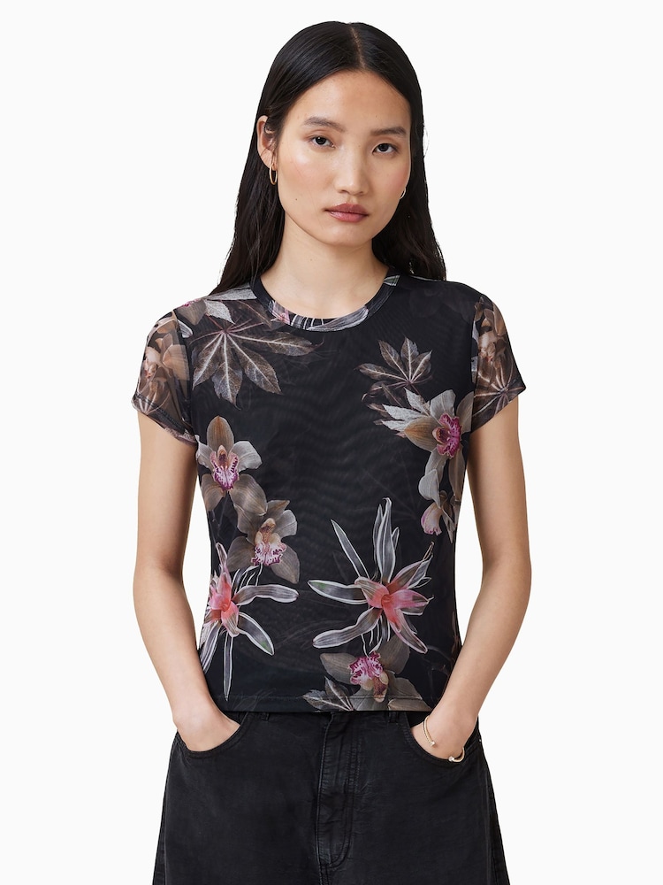 AllSaints Black Ellie Mesh T-Shirt - Image 2 of 7