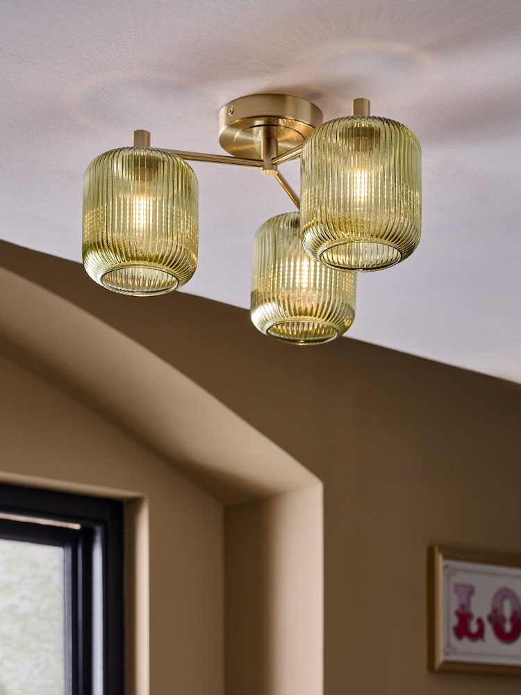 Green Ryker 3 Light Flush Ceiling Light Fitting - Also Suitable for Use in Bathrooms - Image 1 of 5 Green Ryker 3 Light Flush Ceiling Light Fitting - Also Suitable for Use in Bathrooms - Image 1 of 5