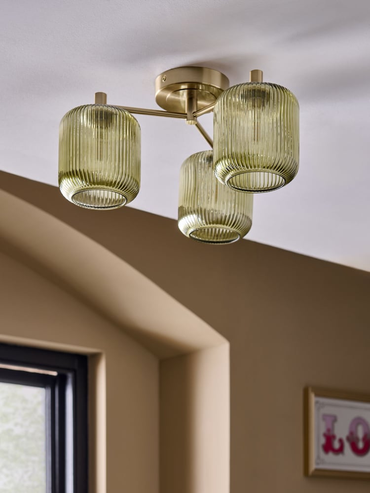 Green Ryker 3 Light Flush Ceiling Light Fitting - Also Suitable for Use in Bathrooms - Image 2 of 5 Green Ryker 3 Light Flush Ceiling Light Fitting - Also Suitable for Use in Bathrooms - Image 2 of 5