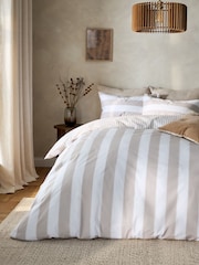 2 Pack Natural  Stripe 100% Cotton Duvet Cover and Pillowcase Set - Image 1 of 10