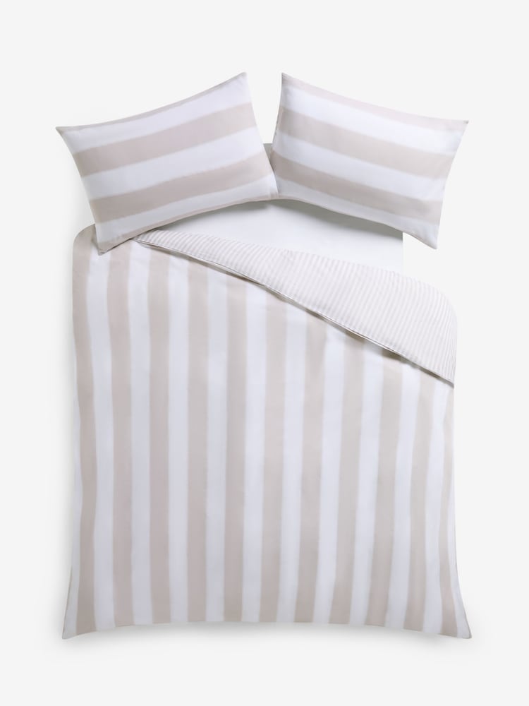 2 Pack Natural  Stripe 100% Cotton Duvet Cover and Pillowcase Set - Image 10 of 10