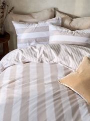 2 Pack Natural  Stripe 100% Cotton Duvet Cover and Pillowcase Set - Image 3 of 10