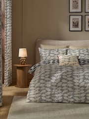 Natural Assembled Leaves 100% Cotton Reversible Duvet Cover and Pillowcase Set - Image 1 of 7