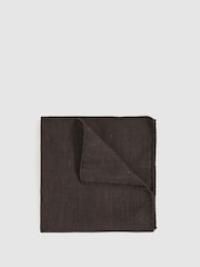 Reiss Chocolate Brown Celso Silk Blend Herringbone Pocket Square - Image 1 of 4