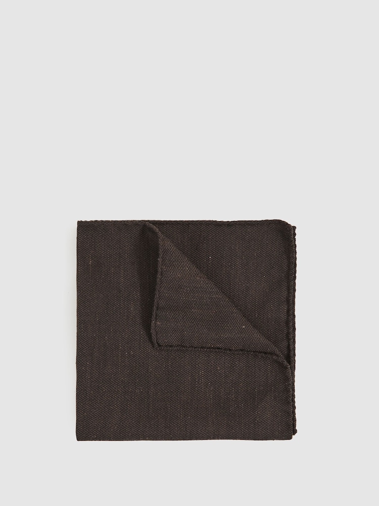 Reiss Chocolate Brown Celso Silk Blend Herringbone Pocket Square - Image 1 of 4