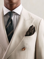Reiss Chocolate Brown Celso Silk Blend Herringbone Pocket Square - Image 2 of 4