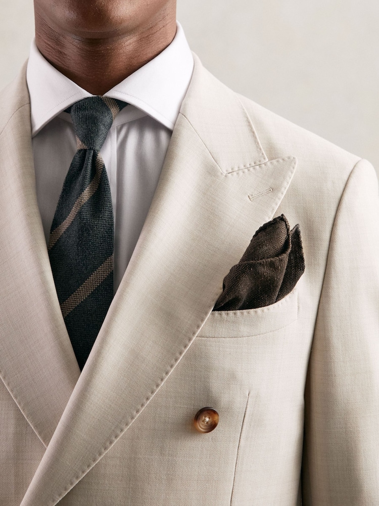 Reiss Chocolate Brown Celso Silk Blend Herringbone Pocket Square - Image 2 of 4