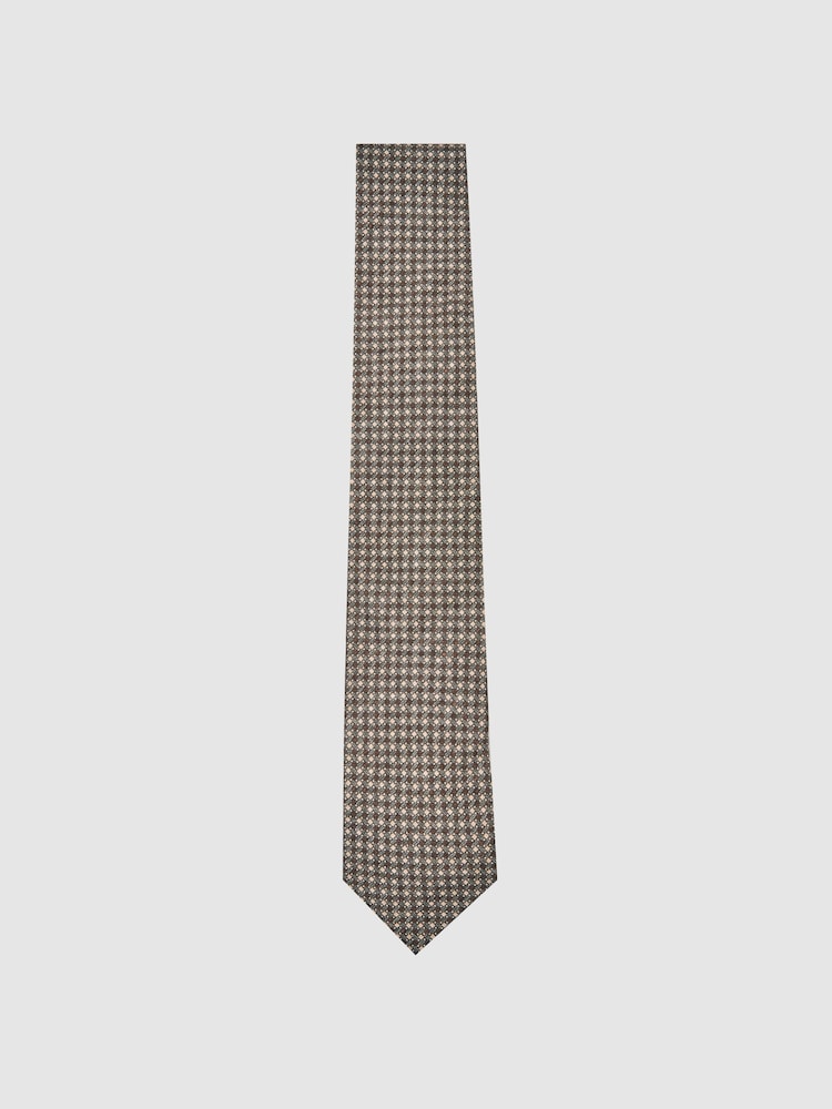 Reiss Dark Sage Multi Nicolo Micro-Square Print Tie With Wool - Image 1 of 6