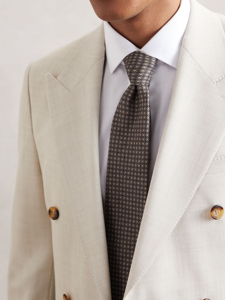 Reiss Dark Sage Multi Nicolo Micro-Square Print Tie With Wool - Image 2 of 6