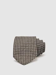 Reiss Dark Sage Multi Nicolo Micro-Square Print Tie With Wool - Image 3 of 6