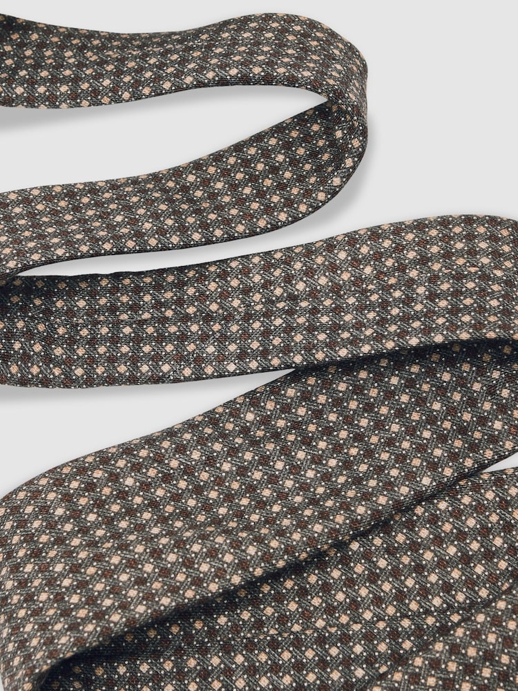 Reiss Dark Sage Multi Nicolo Micro-Square Print Tie With Wool - Image 6 of 6