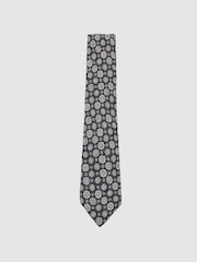Reiss Indigo Melange Maximo Silk Medallion Print Tie - Image 1 of 5
