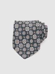 Reiss Indigo Melange Maximo Silk Medallion Print Tie - Image 2 of 5