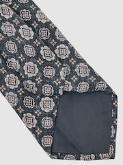 Reiss Indigo Melange Maximo Silk Medallion Print Tie - Image 4 of 5