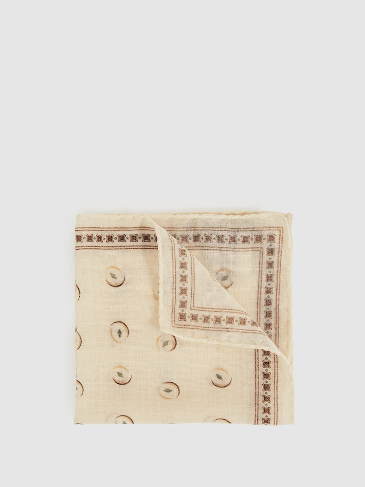 Reiss Off White Ernesto Wool Motif Print Pocket Square - Image 1 of 3 Reiss Off White Ernesto Wool Motif Print Pocket Square - Image 1 of 3