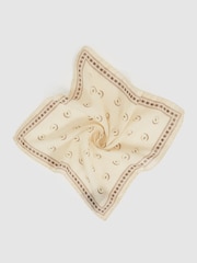 Reiss Off White Ernesto Wool Motif Print Pocket Square - Image 2 of 3