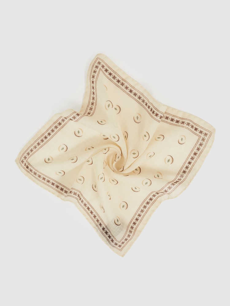 Reiss Off White Ernesto Wool Motif Print Pocket Square - Image 2 of 3 Reiss Off White Ernesto Wool Motif Print Pocket Square - Image 2 of 3