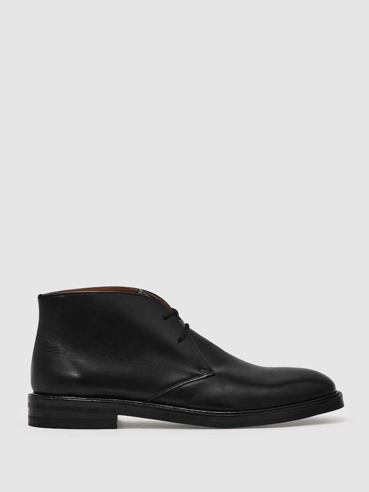 Reiss Black Clarkson Leather Lace-Up Chukka Boots - Image 1 of 5 Reiss Black Clarkson Leather Lace-Up Chukka Boots - Image 1 of 5