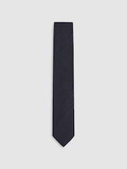 Reiss Navy Falco Silk Blend Textured Tie - Image 1 of 5