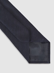 Reiss Navy Falco Silk Blend Textured Tie - Image 4 of 5