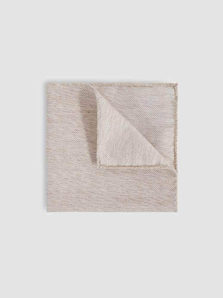 Reiss Oatmeal Dario Wool Silk Textured Pocket Square - Image 1 of 4