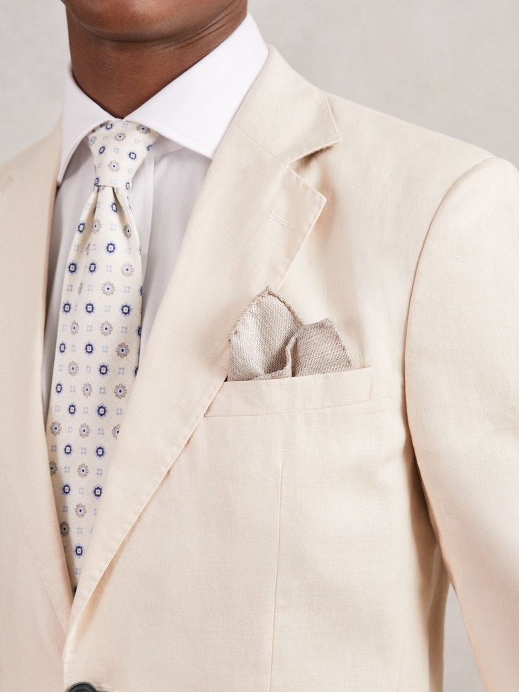 Reiss Oatmeal Dario Wool Silk Textured Pocket Square - Image 2 of 4