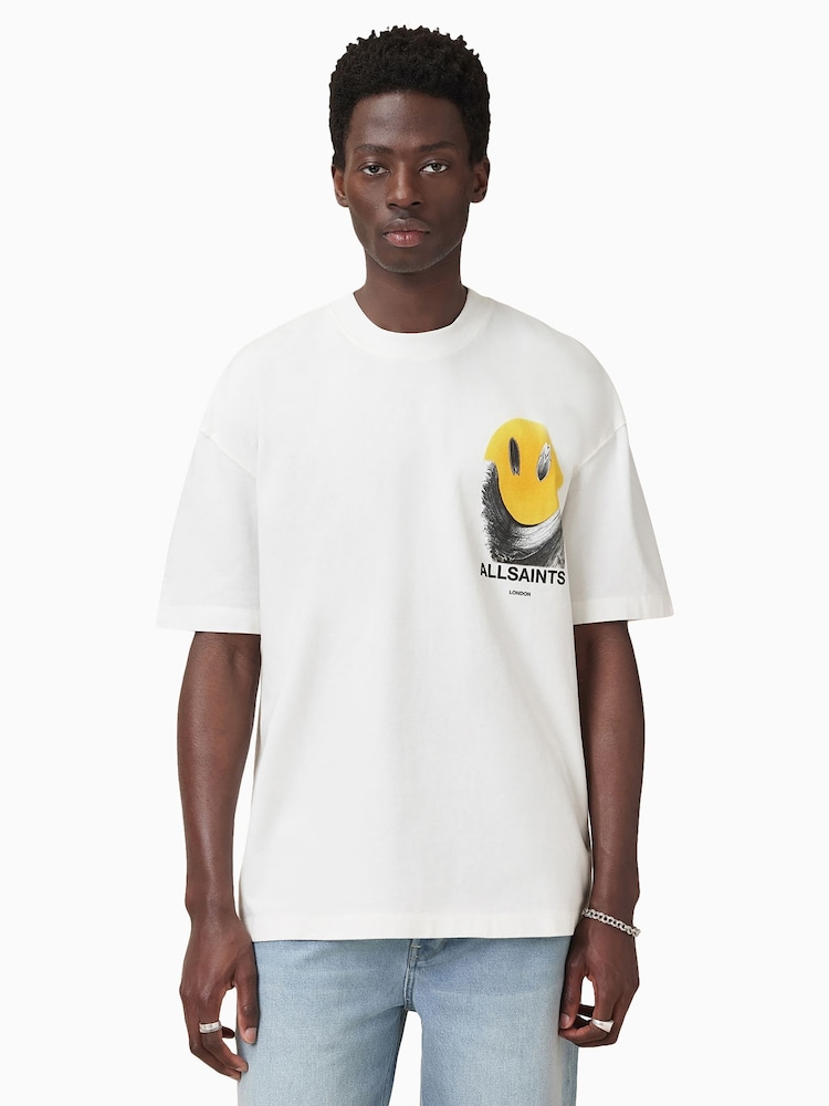 Blanco - AllSaints 100% Organic Cotton Party Wave Crew T-Shirt - Imagen 1 de 8