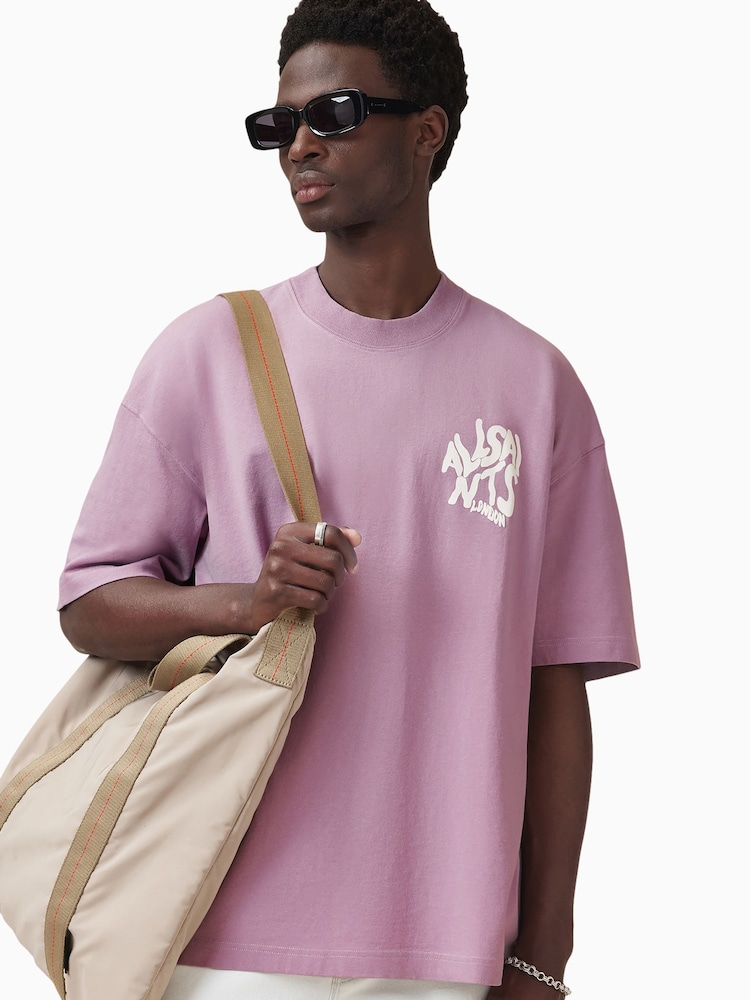 AllSaints Purple 100% Organic Cotton Orlando Crew T-Shirt - Image 1 of 9