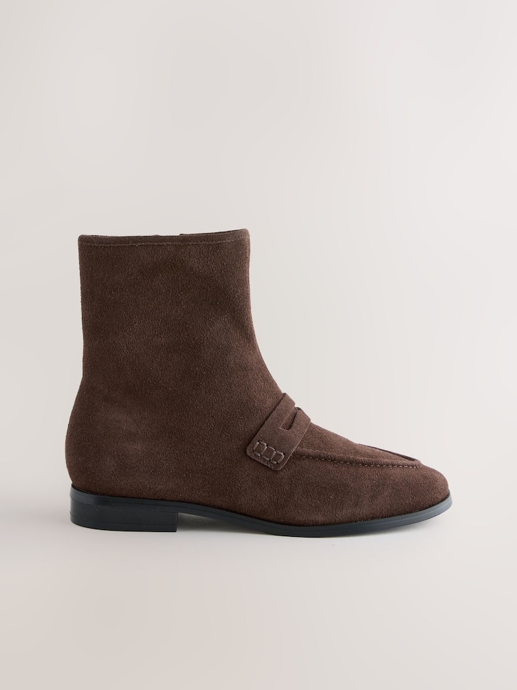 Chocolate Brown Suede Forever Comfort® Loafer Style Ankle Boots - Image 2 of 5