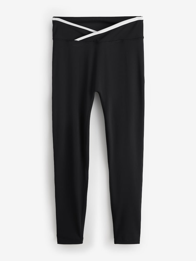Lipsy Black Tipped Cross-Over Waist Leggings - Image 1 of 3 Lipsy Black Tipped Cross-Over Waist Leggings - Image 1 of 3