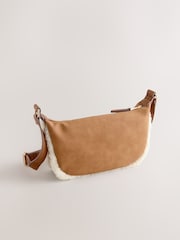 Tan Brown PU Borg Sling Shoulder Bag - Image 2 of 5