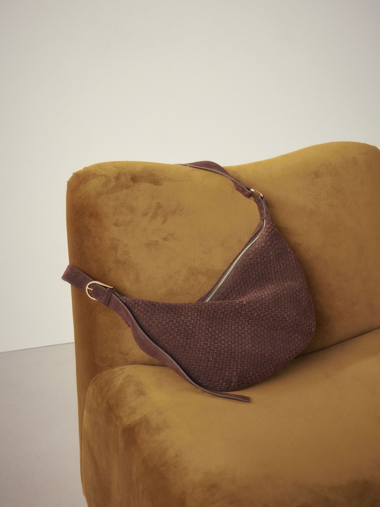 Čokoladno rjava - Suede Sling Weave Shoulder Bag - Slika 10 iz 10