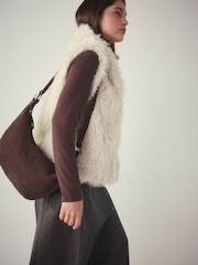 Čokoladno rjava - Suede Sling Weave Shoulder Bag - Slika 3 iz 10