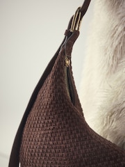 Čokoladno rjava - Suede Sling Weave Shoulder Bag - Slika 5 iz 10