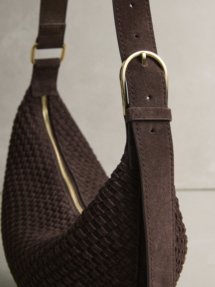 Chocolate Brown N. Premium Suede Sling Weave Shoulder Bag - Image 8 of 8