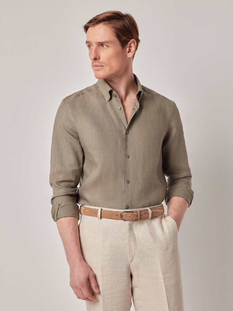 Hawes & Curtis Slim Green 100% Linen Shirt - Image 1 of 5