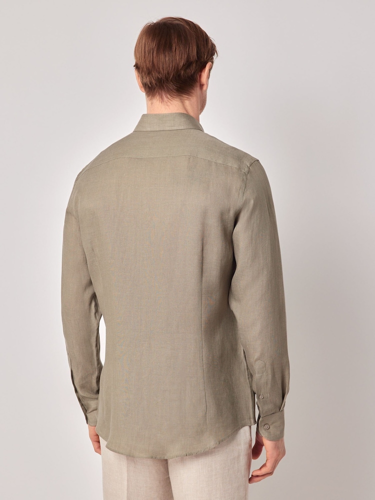 Hawes & Curtis Slim Green 100% Linen Shirt - Image 2 of 5 Hawes & Curtis Slim Green 100% Linen Shirt - Image 2 of 5