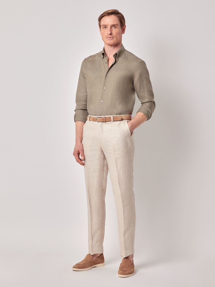 Hawes & Curtis Slim Green 100% Linen Shirt - Image 5 of 5