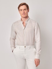 Hawes & Curtis Slim Stripe 100% Linen White Shirt - Image 1 of 5