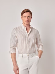 Hawes & Curtis Slim Stripe 100% Linen White Shirt - Image 2 of 5
