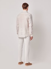 Hawes & Curtis Slim Stripe 100% Linen White Shirt - Image 4 of 5