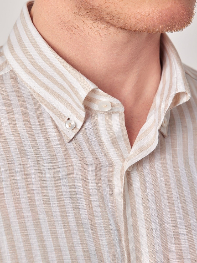 Hawes & Curtis Slim Stripe 100% Linen White Shirt - Image 5 of 5